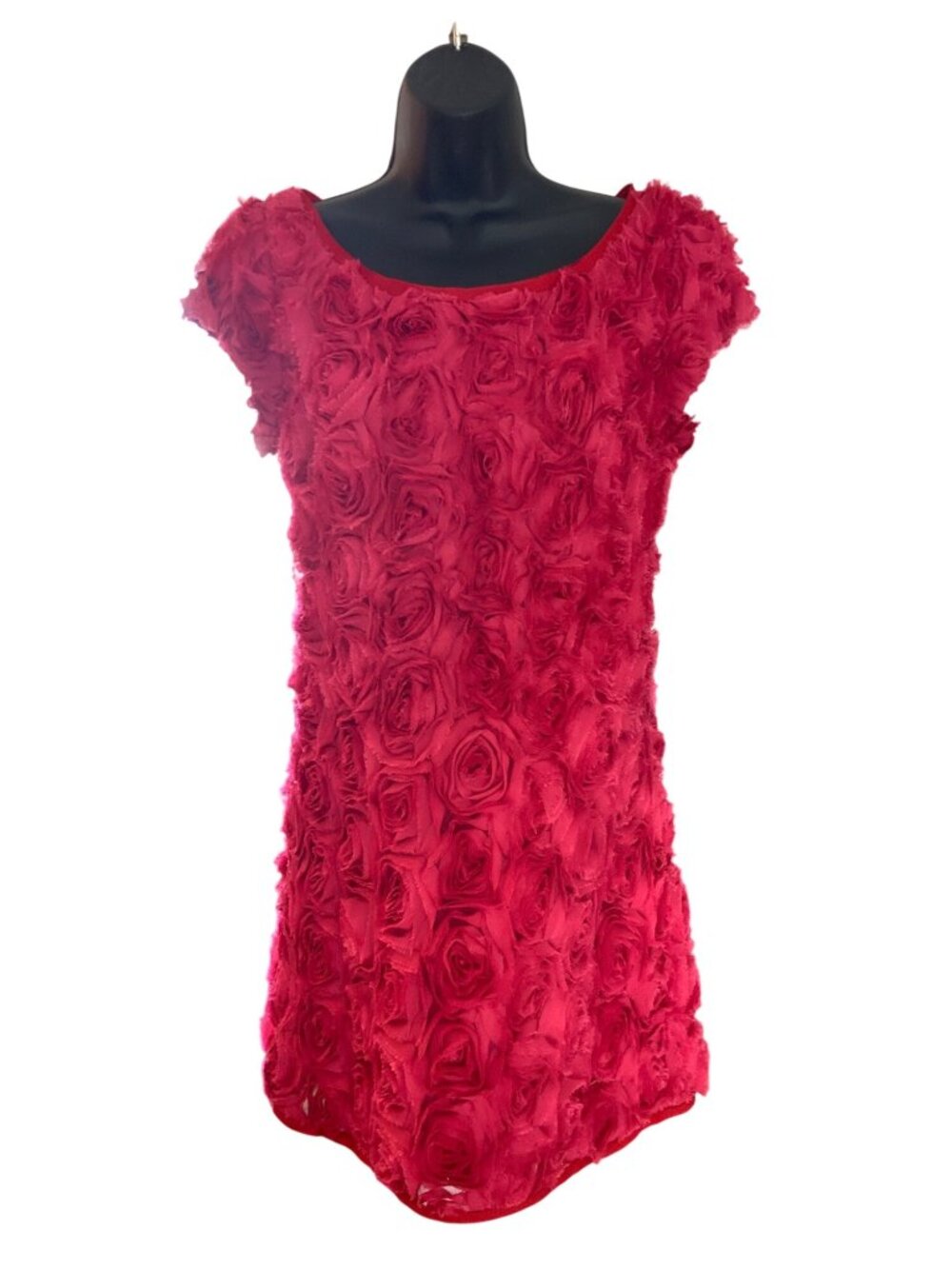 Pink Tartan Red Textured Rosette Cap Sleeve Dress Size 4